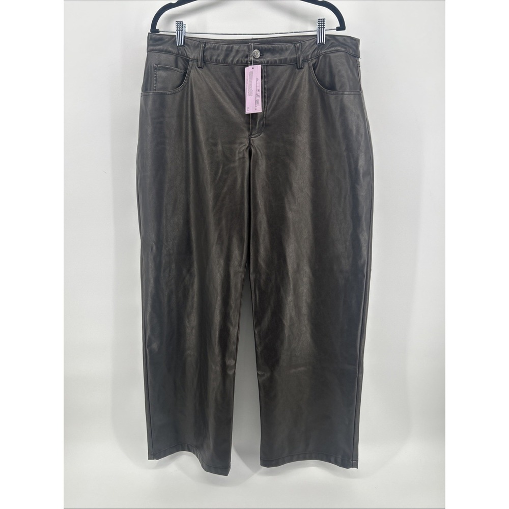 NWT Wild Fable Faux Leather Pants Women's 14 Dark Brown Straight Leg Moto Y2K